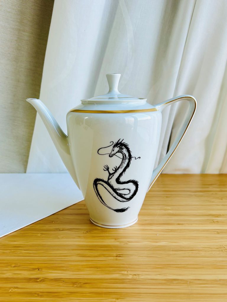Zlatá vintage čajová souprava "Drak a Fénix"