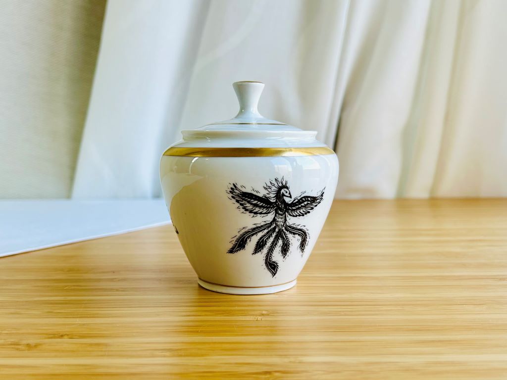 Zlatá vintage čajová souprava "Drak a Fénix"