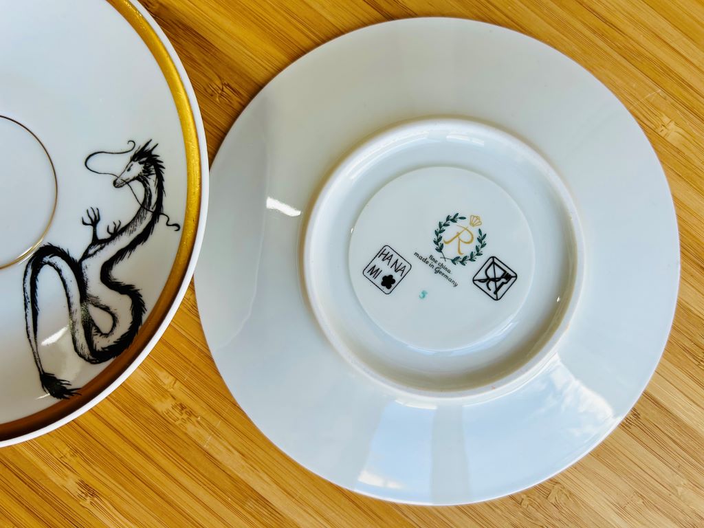 Zlatá vintage čajová souprava "Drak a Fénix"