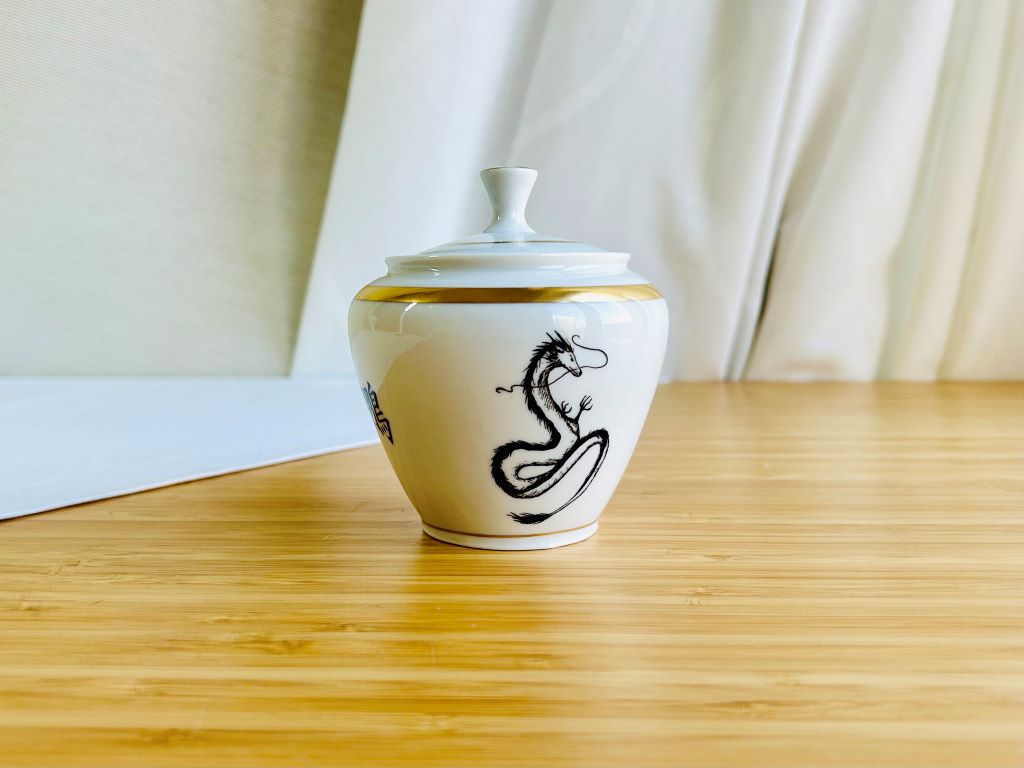 Zlatá vintage čajová souprava "Drak a Fénix"