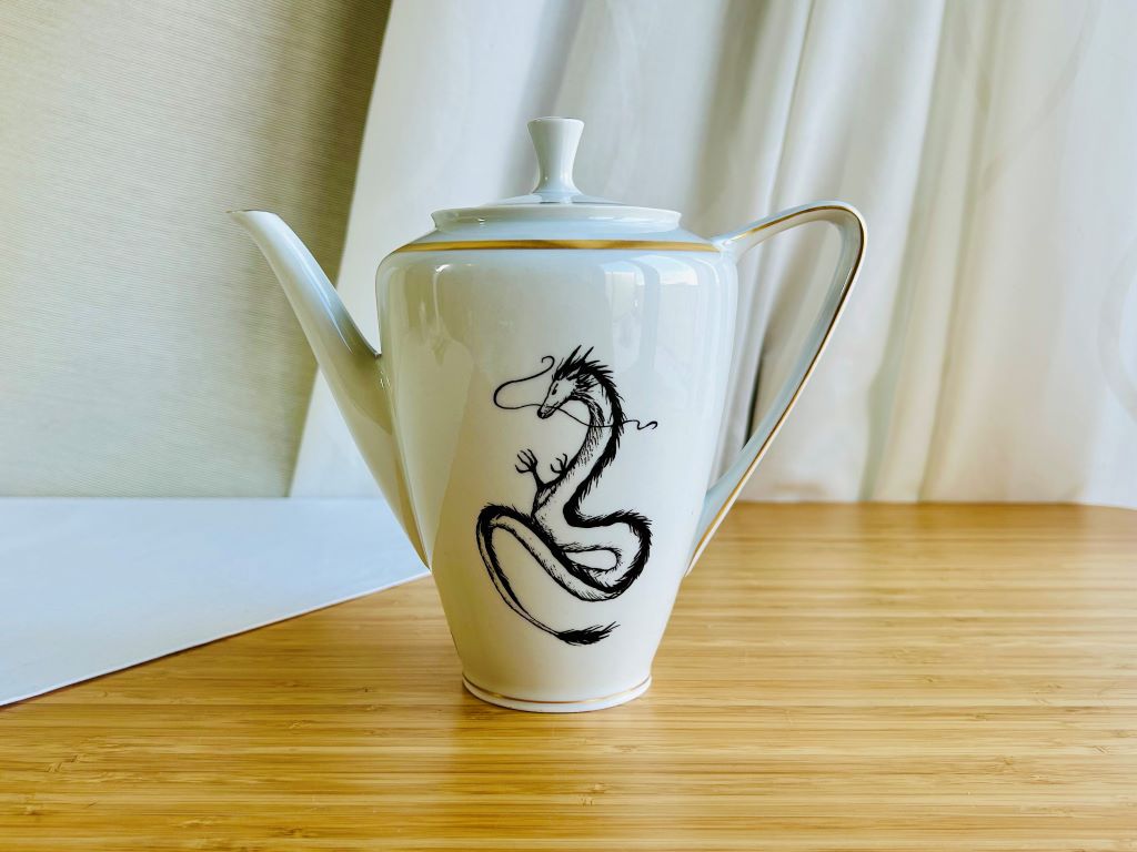 Zlatá vintage čajová souprava "Drak a Fénix"