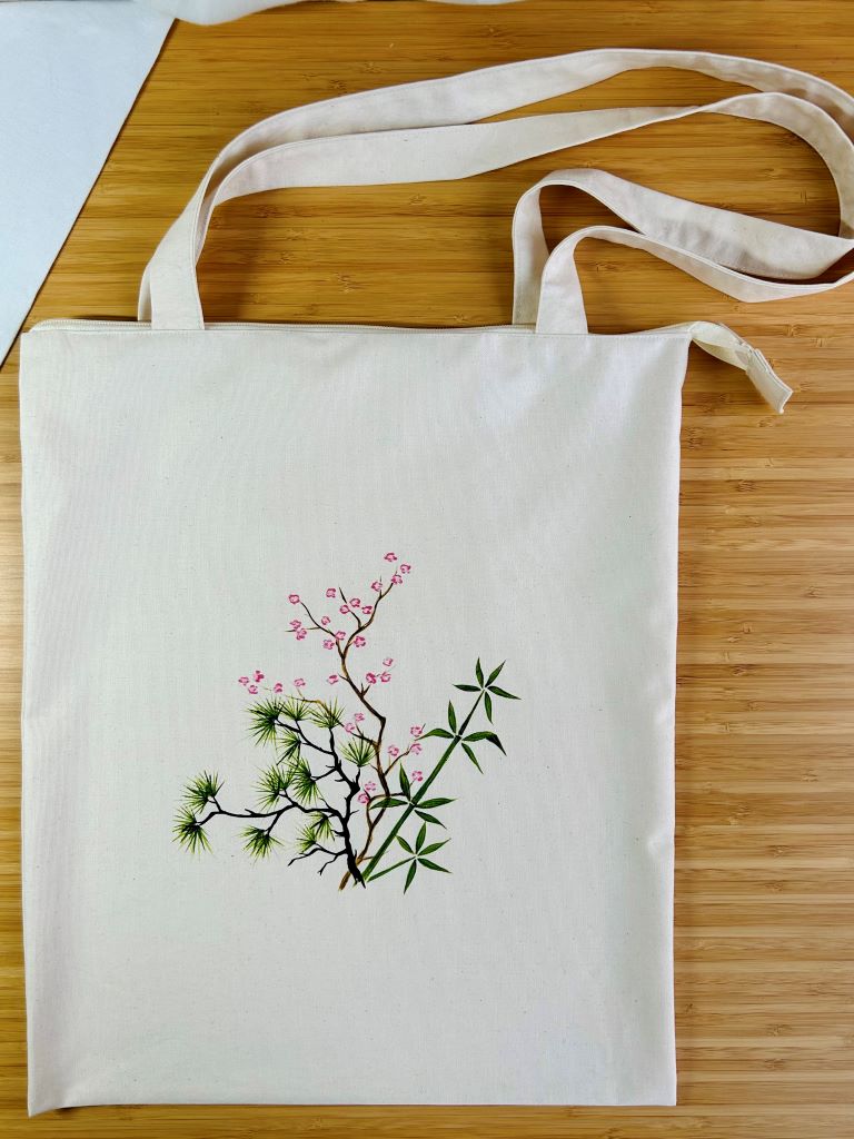 Shopping bag "Three Winter Friends" with zipper and inner pocket