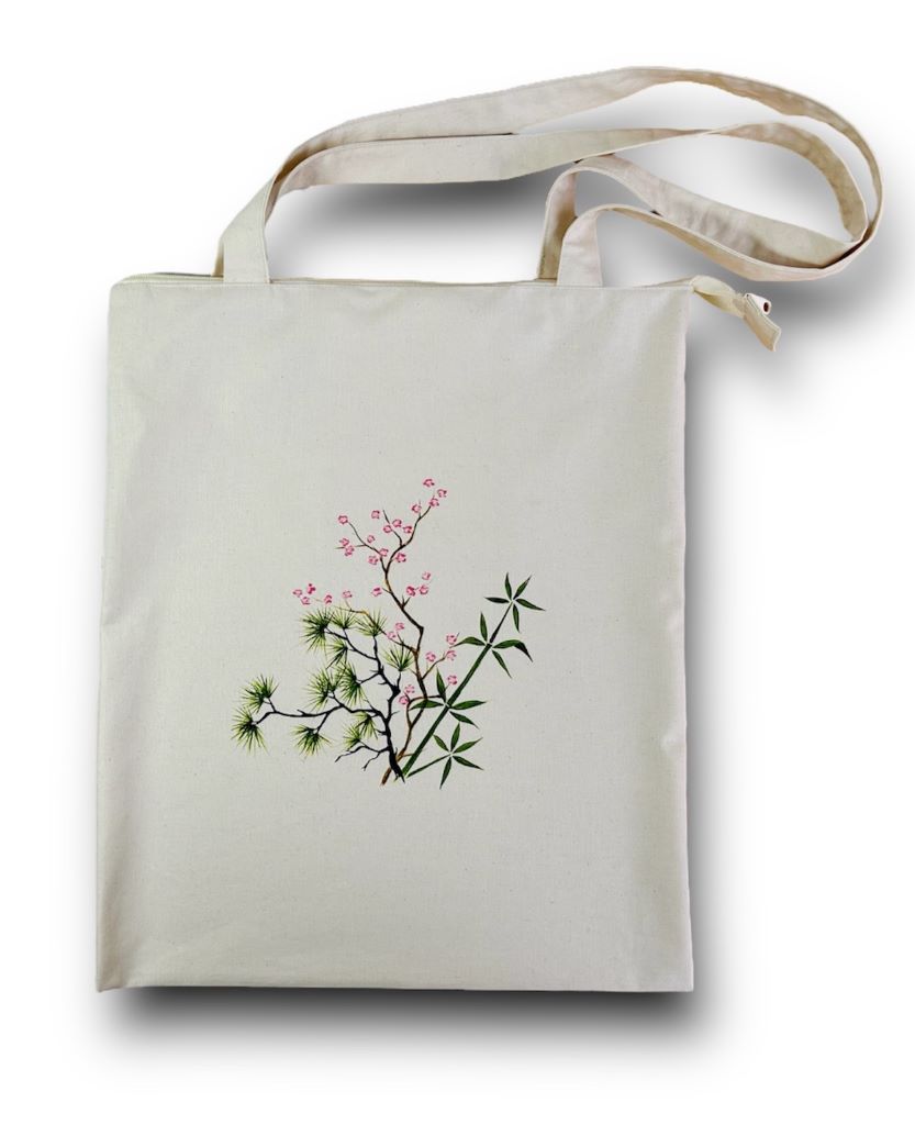 Shopping bag "Three Winter Friends" with zipper and inner pocket