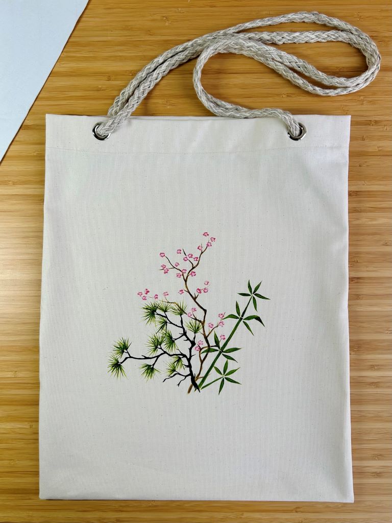 nákupní taška "Tři přátelé zimy" se šňůrovými uchy