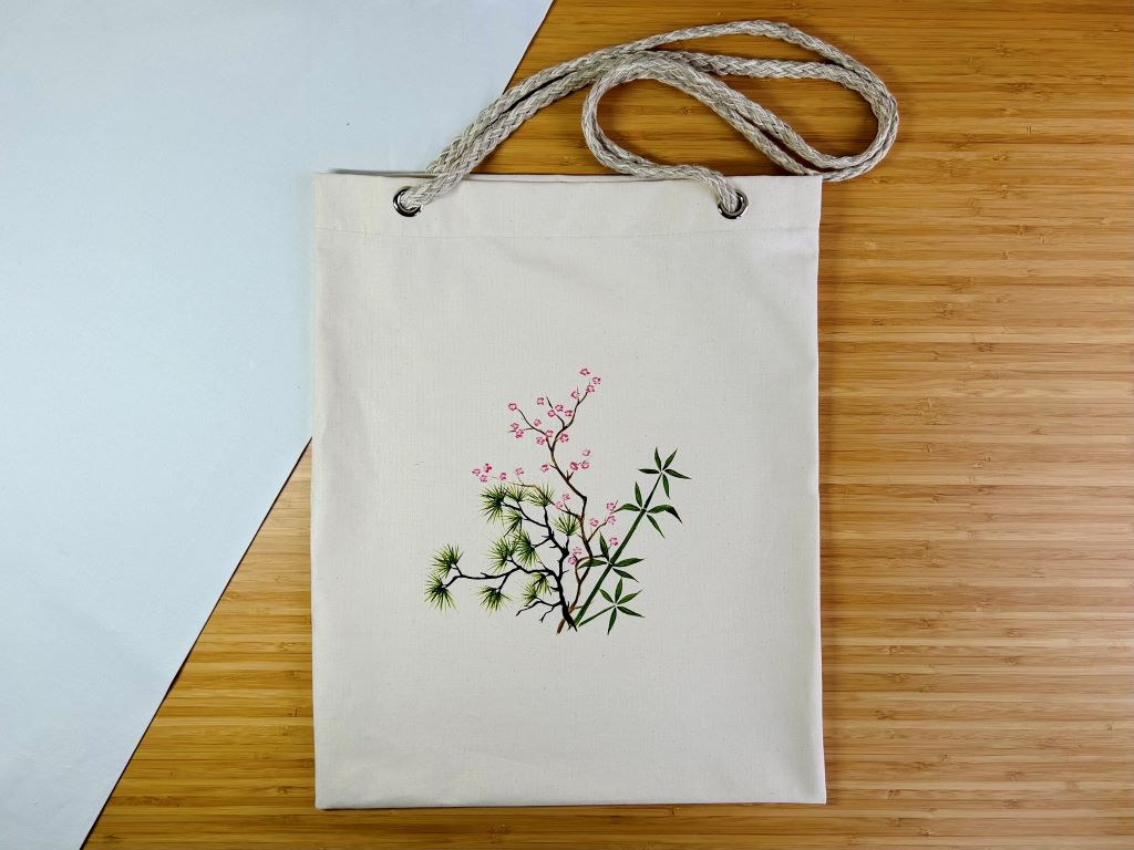 nákupní taška "Tři přátelé zimy" se šňůrovými uchy