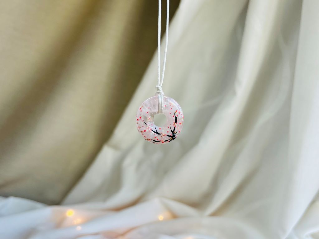 "Morning under Cherry Blossoms" donut necklace rose quartz