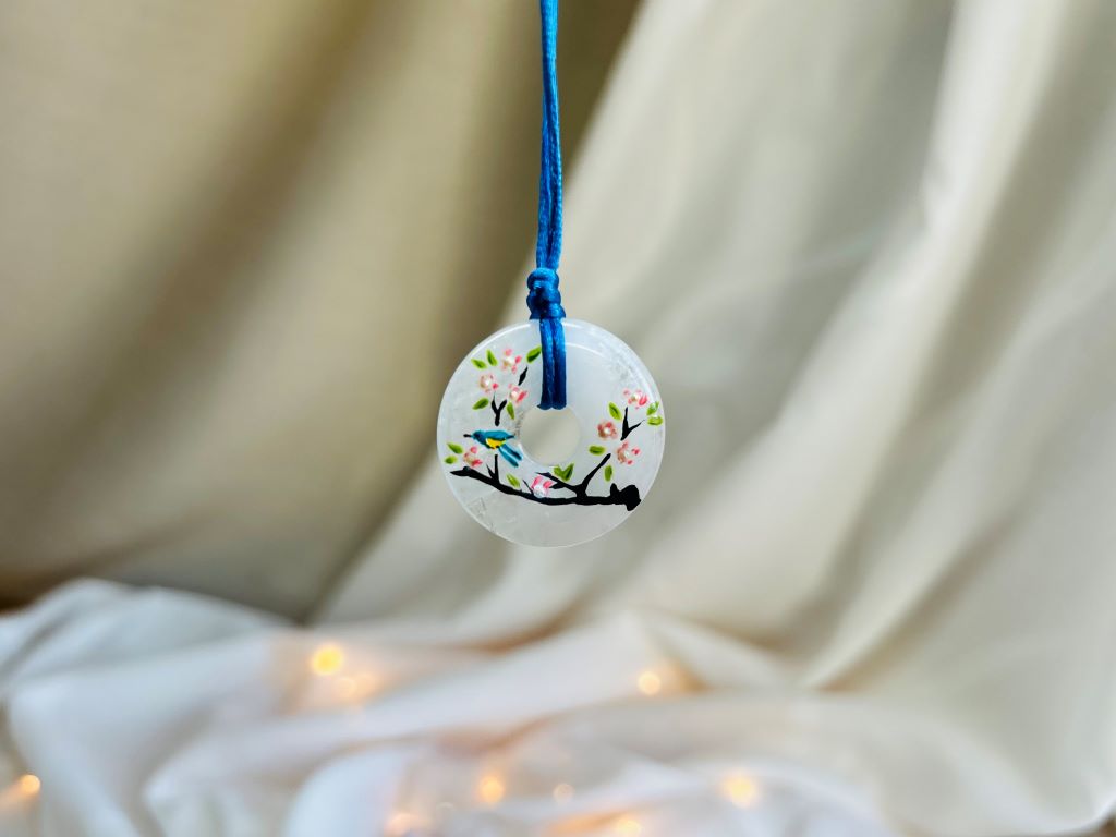 Donut necklace "Bird on a Sakura" crystal