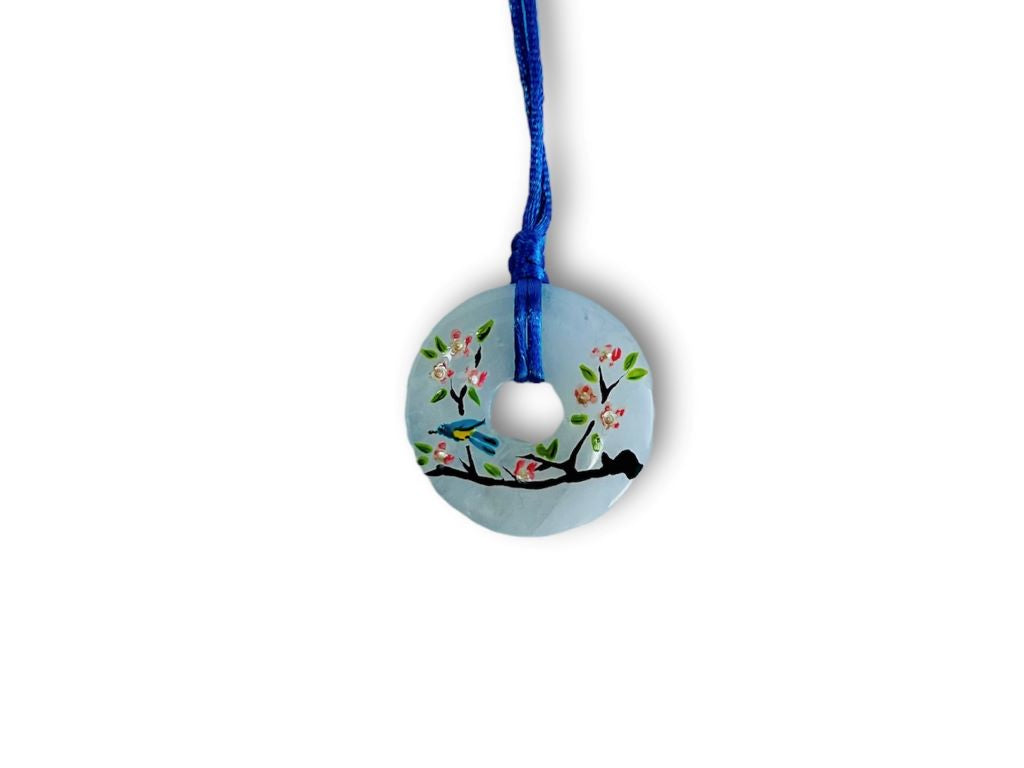 Donut necklace "Bird on a Sakura" crystal