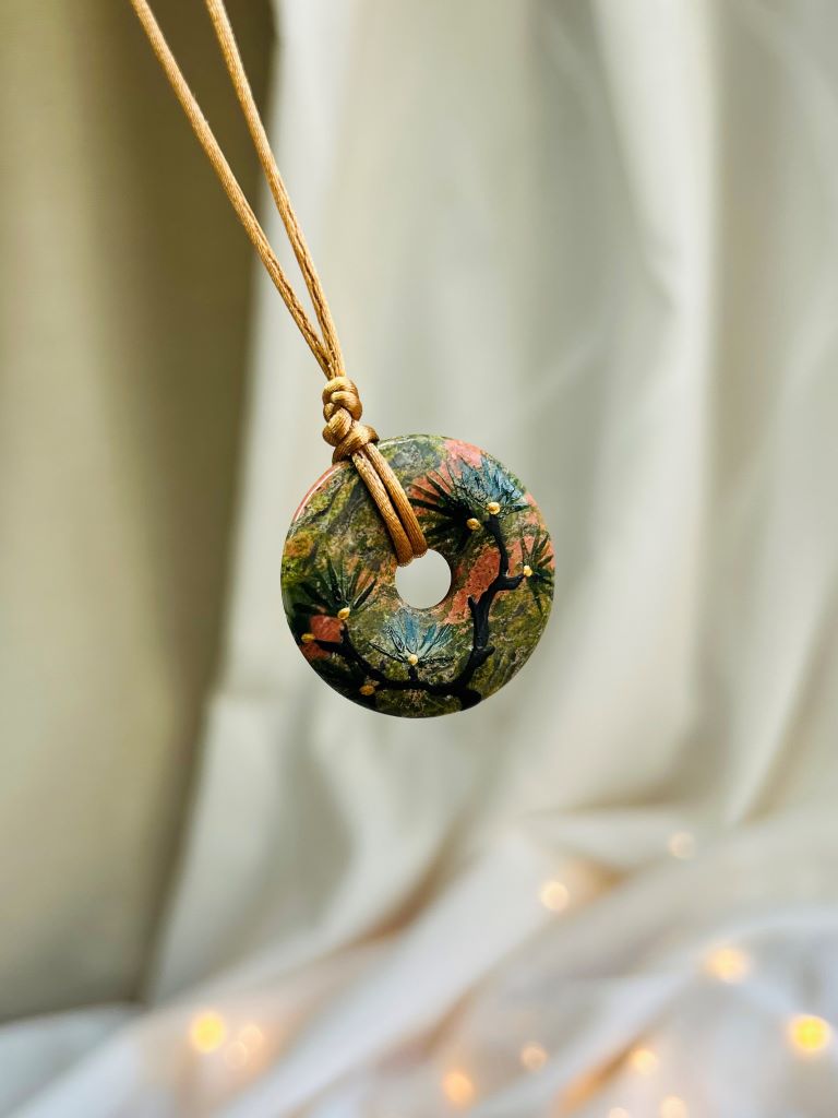"Long-Life Pine" donut necklace - unakite (epidote)