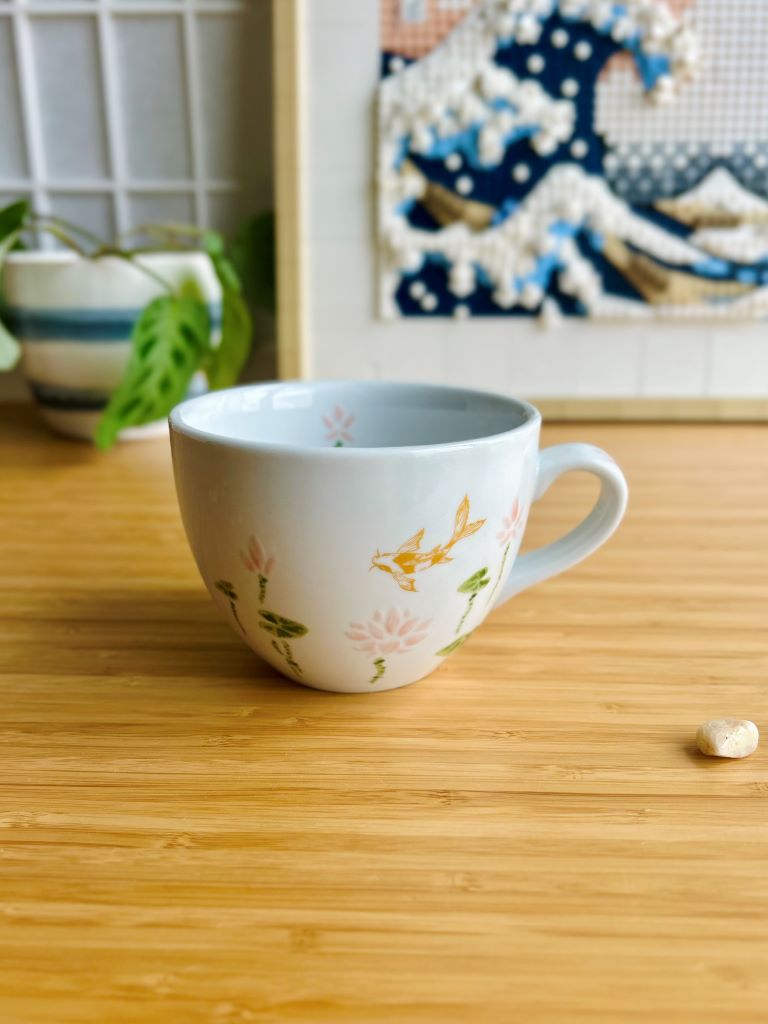 Wide mug "Lake Jewels or Koi Carp in a Lotus Pond" 480 ml