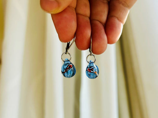 blue glass earrings "Lake Gems or Koi Carp"