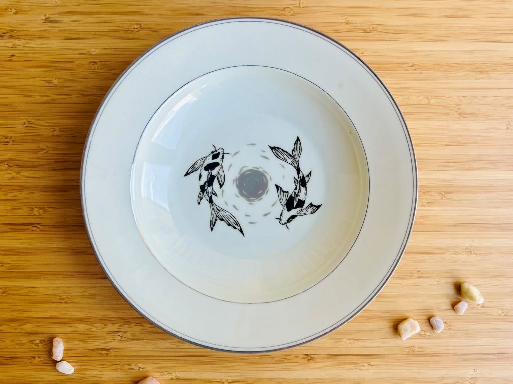 deep vintage plate "Lake Gems or Koi Carp with Moon" 24 cm