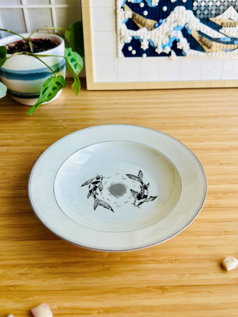 deep vintage plate "Lake Gems or Koi Carp with Moon" 24 cm