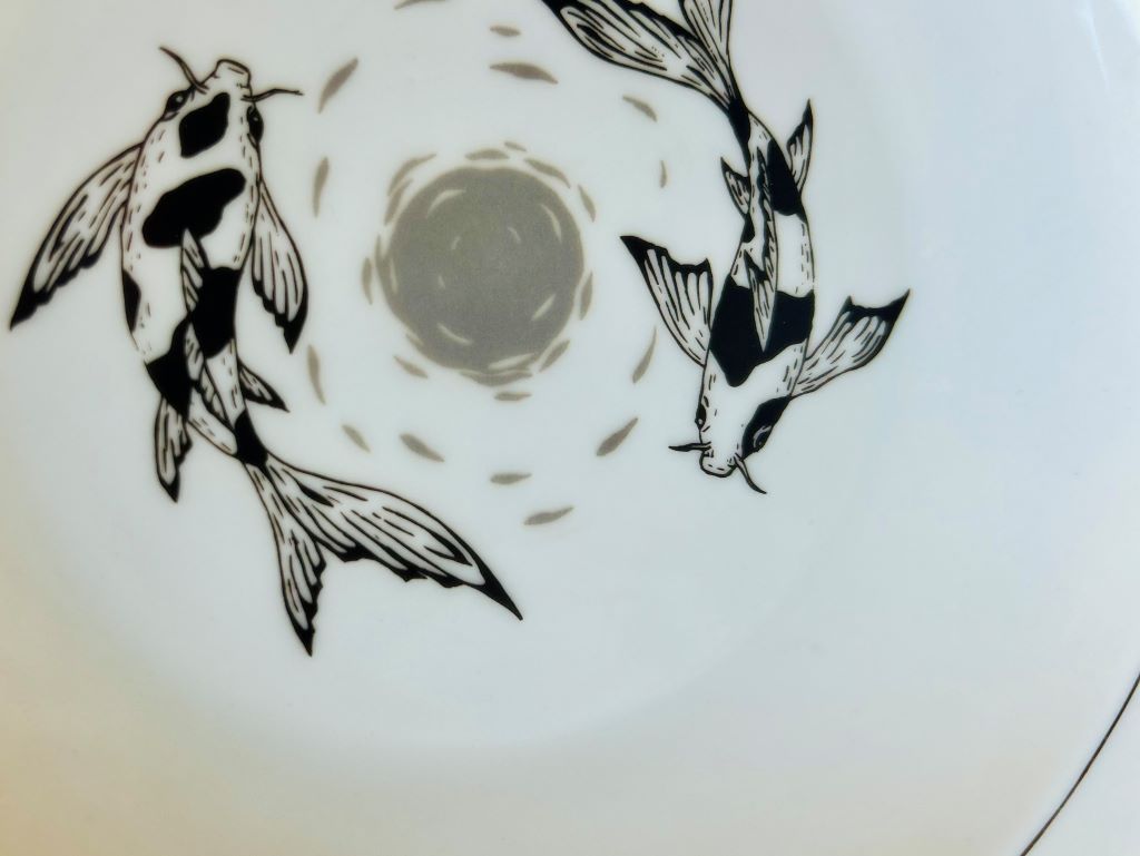 deep vintage plate "Lake Gems or Koi Carp with Moon" 24 cm