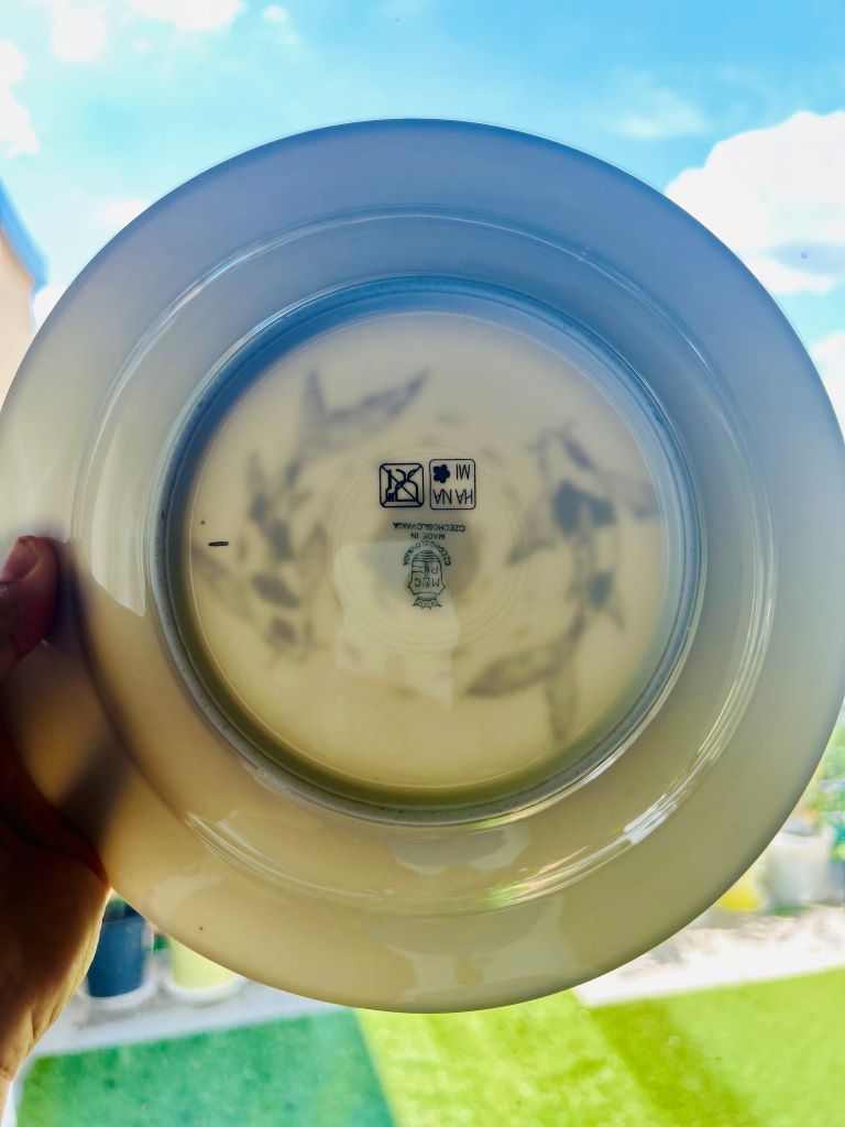 deep vintage plate "Lake Gems or Koi Carp with Moon" 24 cm