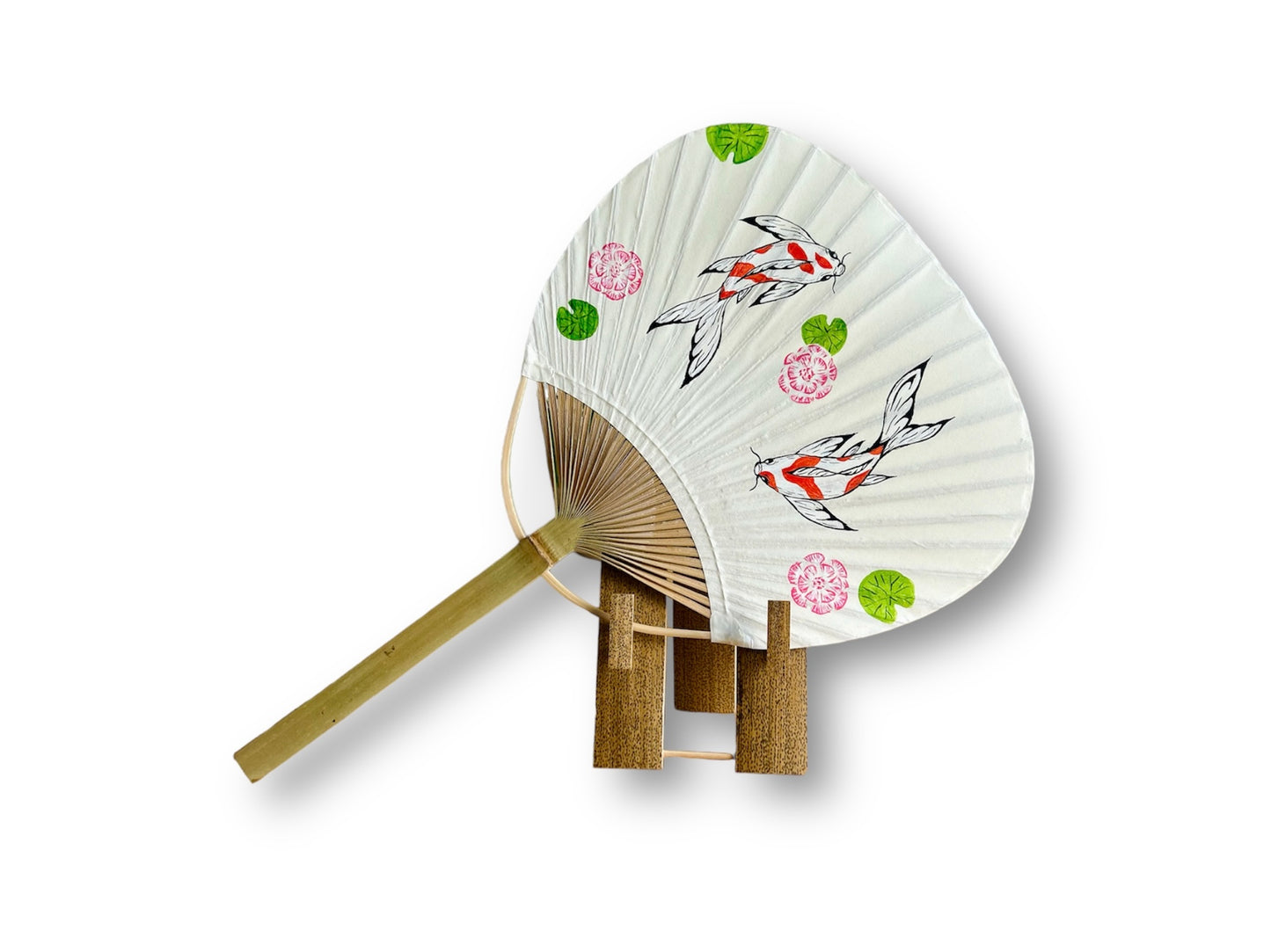 round paper fan "Lake Gems or Koi Carp in a Lotus Pond" hand-painted