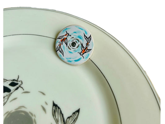 Ceramic brooch "Lake Jewels, or Koi with the Moon"