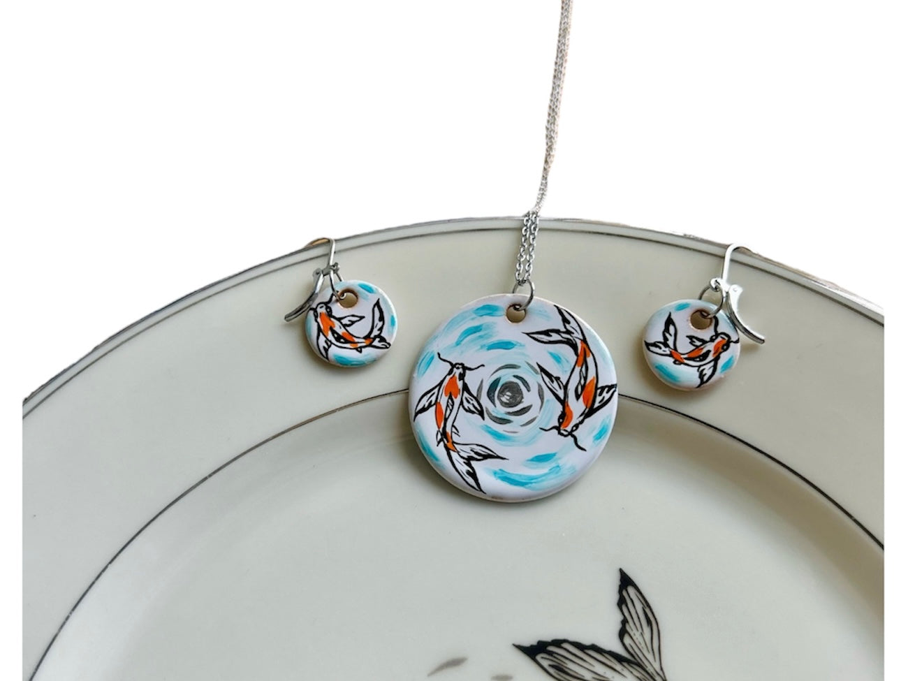 Ceramic jewelry set "Lake Gems, or Koi with the Moon"