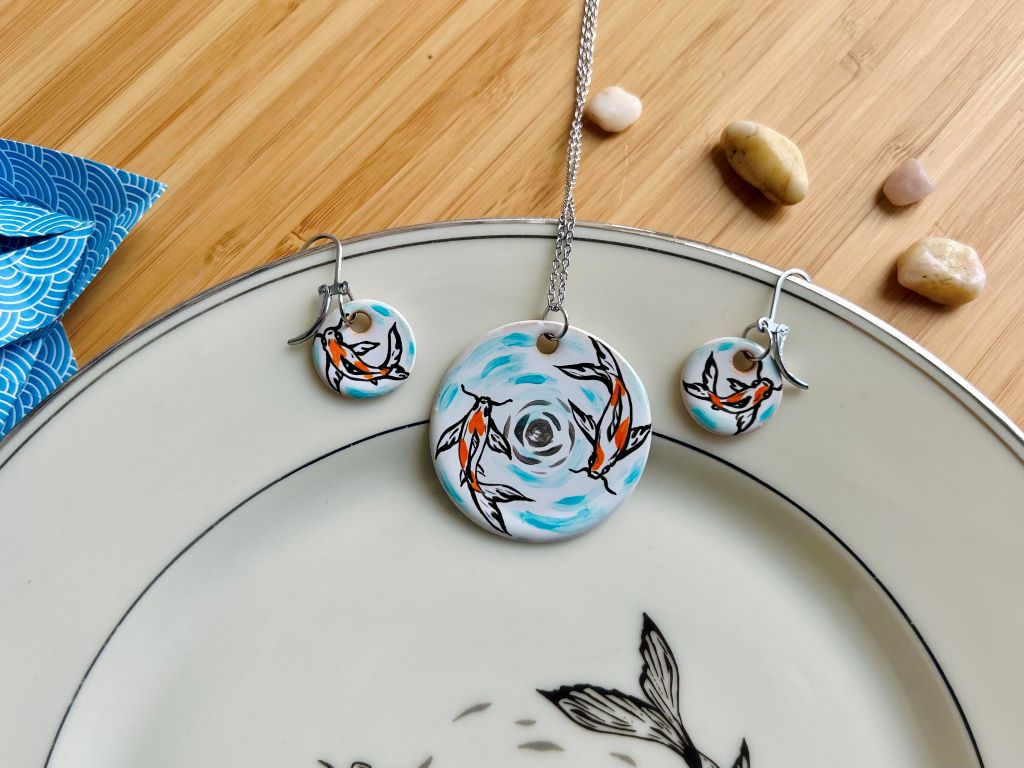 Ceramic jewelry set "Lake Gems, or Koi with the Moon"