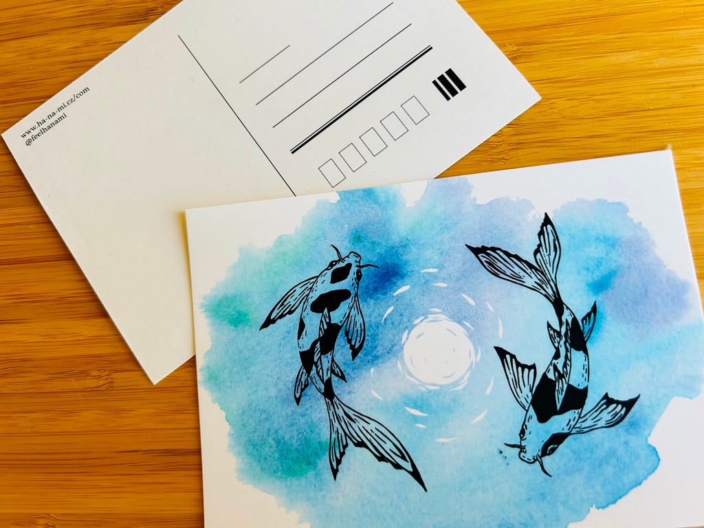 Postcard "Lake Jewels or Koi Carp with Moon" A6
