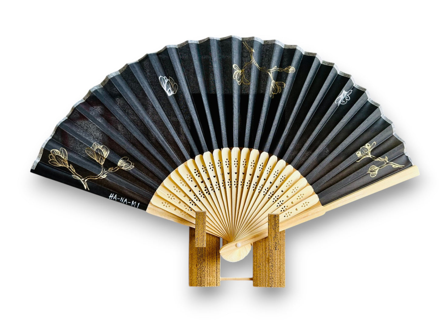 skládací látkový vějíř "Magnolie” ručně malovaný