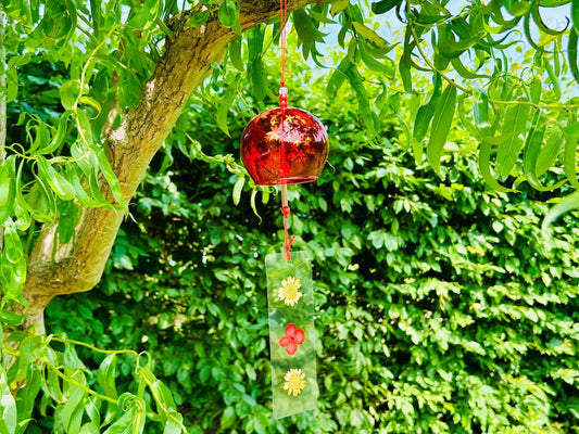 Red glass wind chime fuurin "Autumn Evening - Maples"