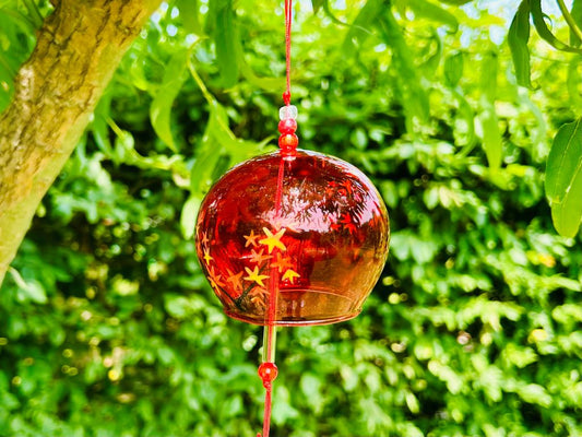 Red glass wind chime fuurin "Autumn Evening - Maples"