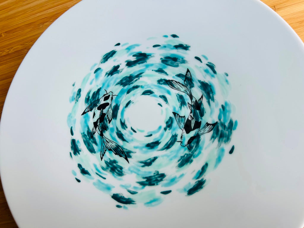 Serving plate "Lake Gems or Koi with Moon"