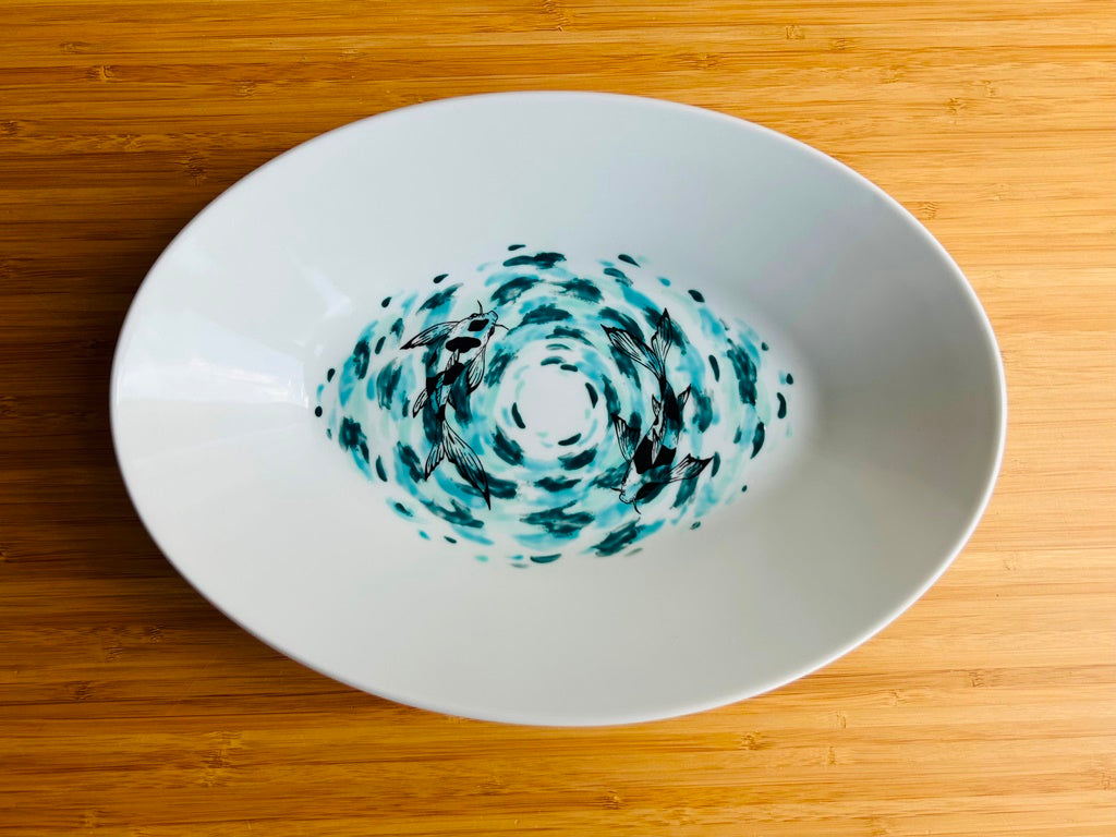 oval bowl "Lake Gems or Koi Carp with the Moon"