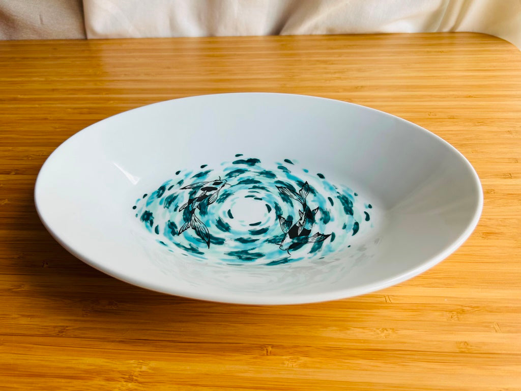 oval bowl "Lake Gems or Koi Carp with the Moon"