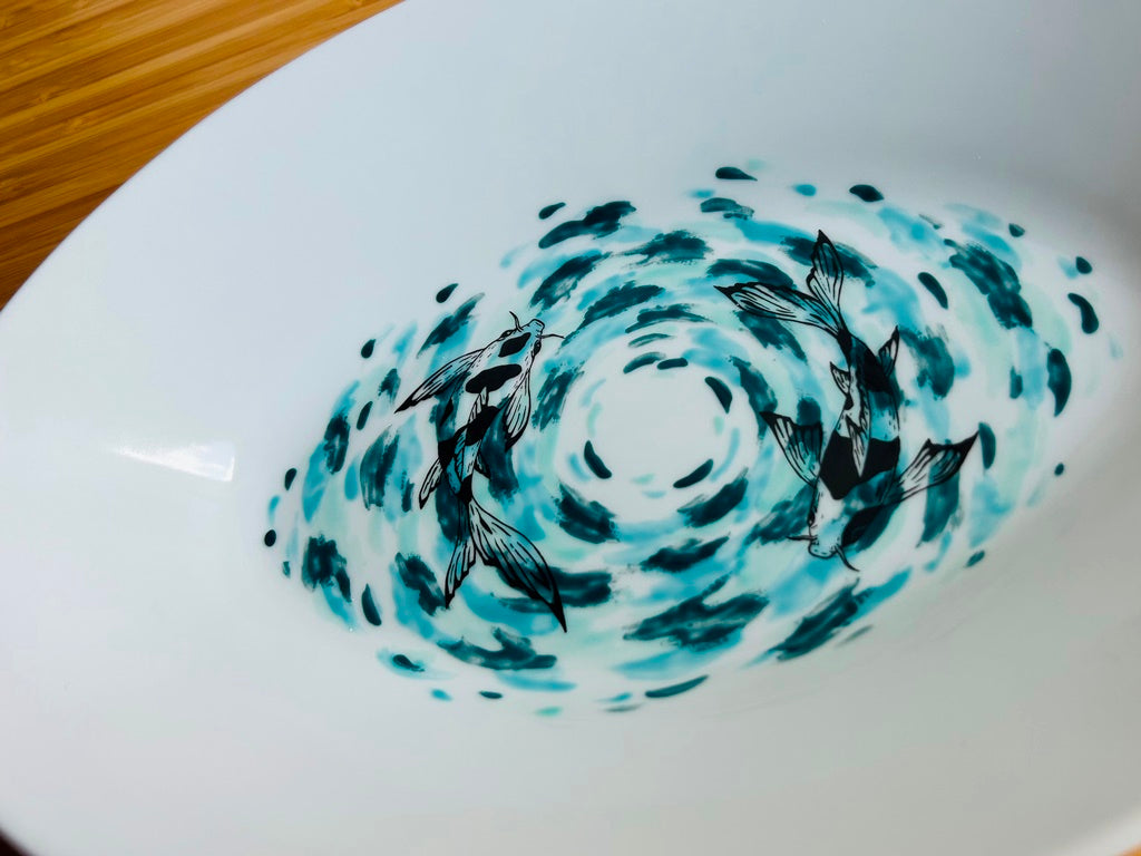 oval bowl "Lake Gems or Koi Carp with the Moon"