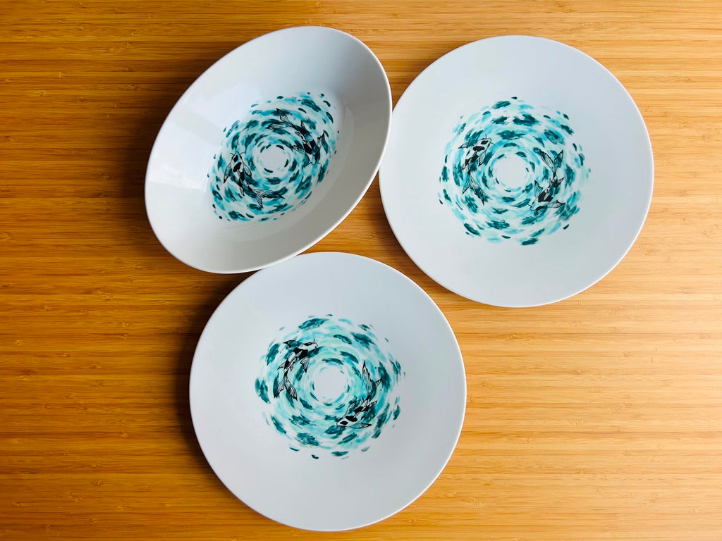 oval bowl "Lake Gems or Koi Carp with the Moon"