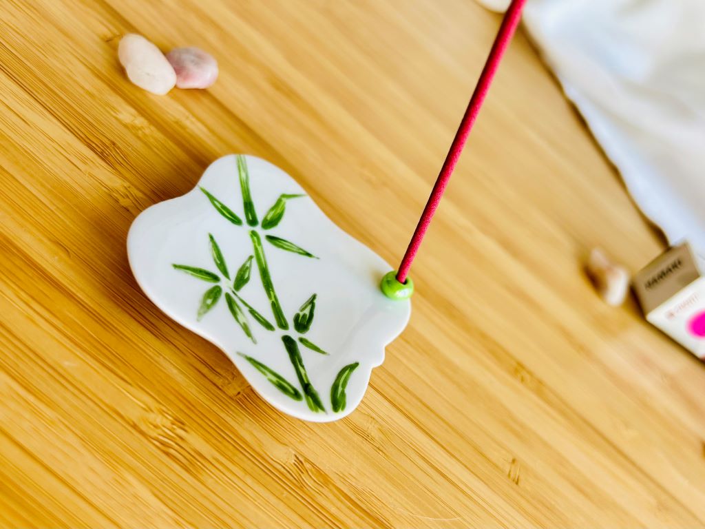 "Bamboo Grove" porcelain incense stick holder 5.5x5.5 cm