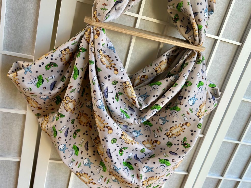 large scarf "Totoro and other forest spirits" 100x100 cm