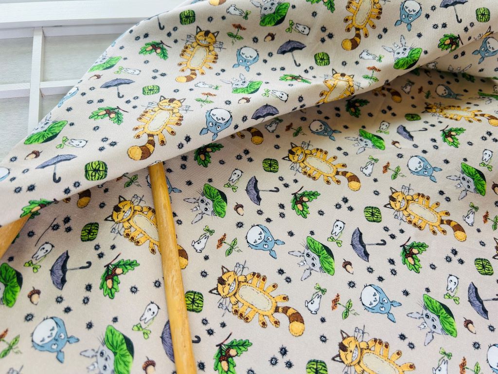 large scarf "Totoro and other forest spirits" 100x100 cm