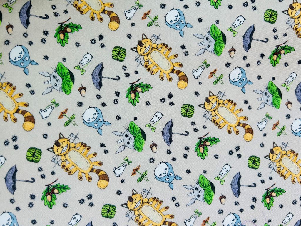large scarf "Totoro and other forest spirits" 100x100 cm