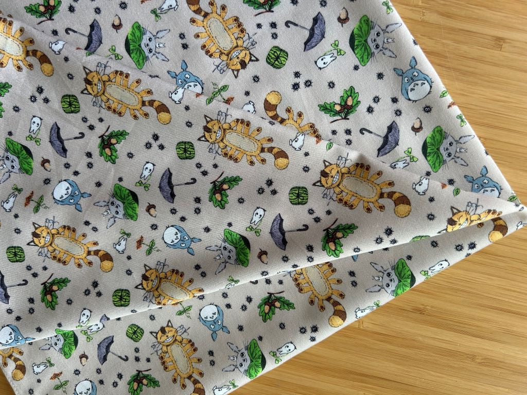 large scarf "Totoro and other forest spirits" 100x100 cm