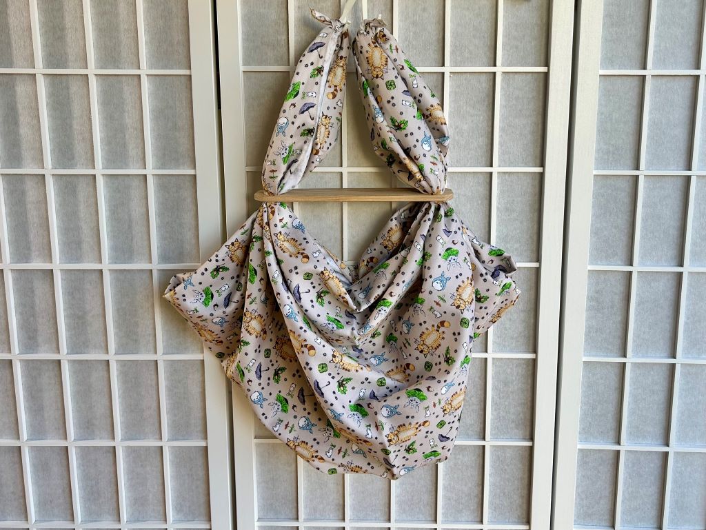 large scarf "Totoro and other forest spirits" 100x100 cm