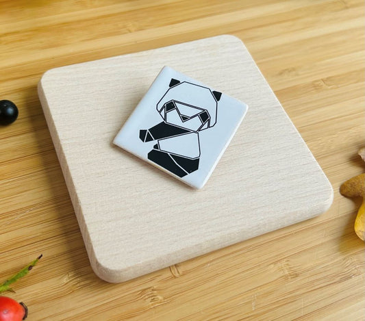 Ceramic brooch "Origami Panda"