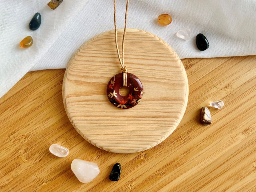 "Autumn Evening" donut necklace red jasper