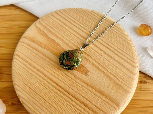 "Long-Lived Pine" unakite (epidote) necklace