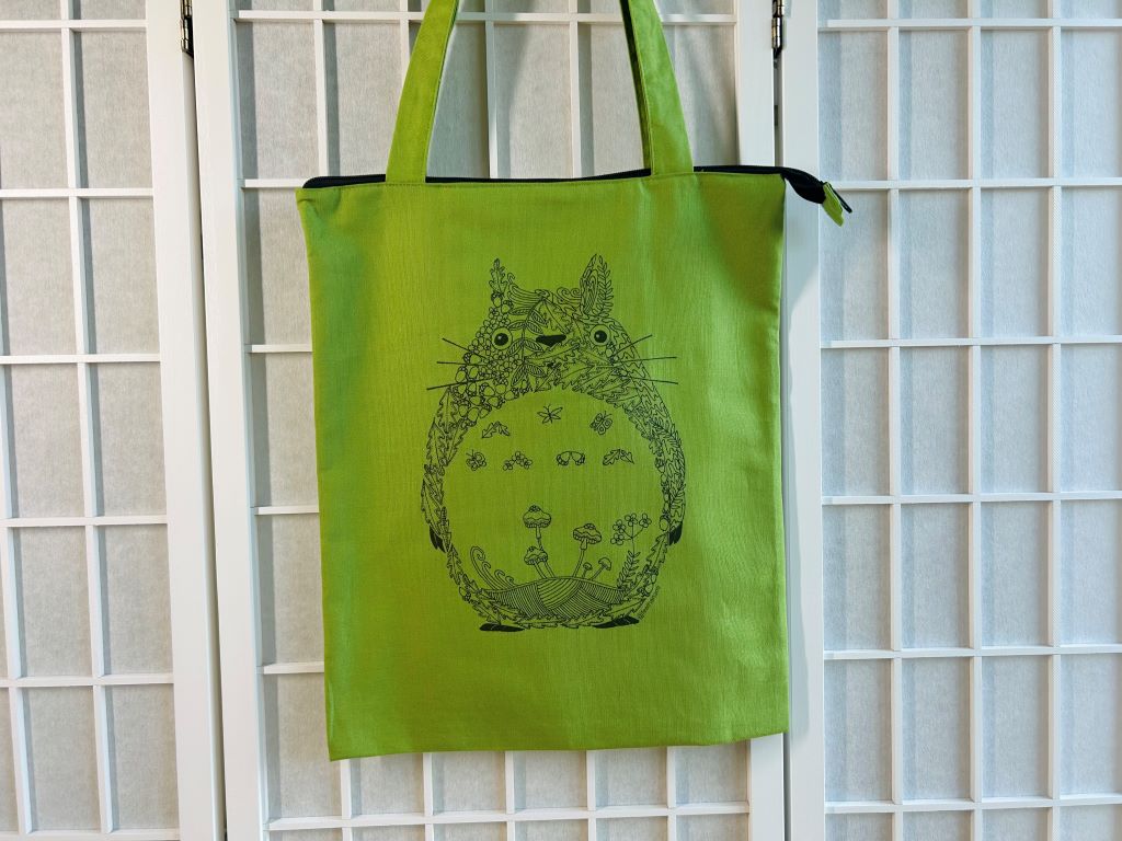 Totoro Colouring Book shopping bag with zip and inner pocket