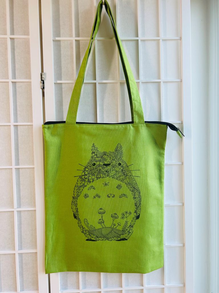 Totoro Colouring Book shopping bag with zip and inner pocket