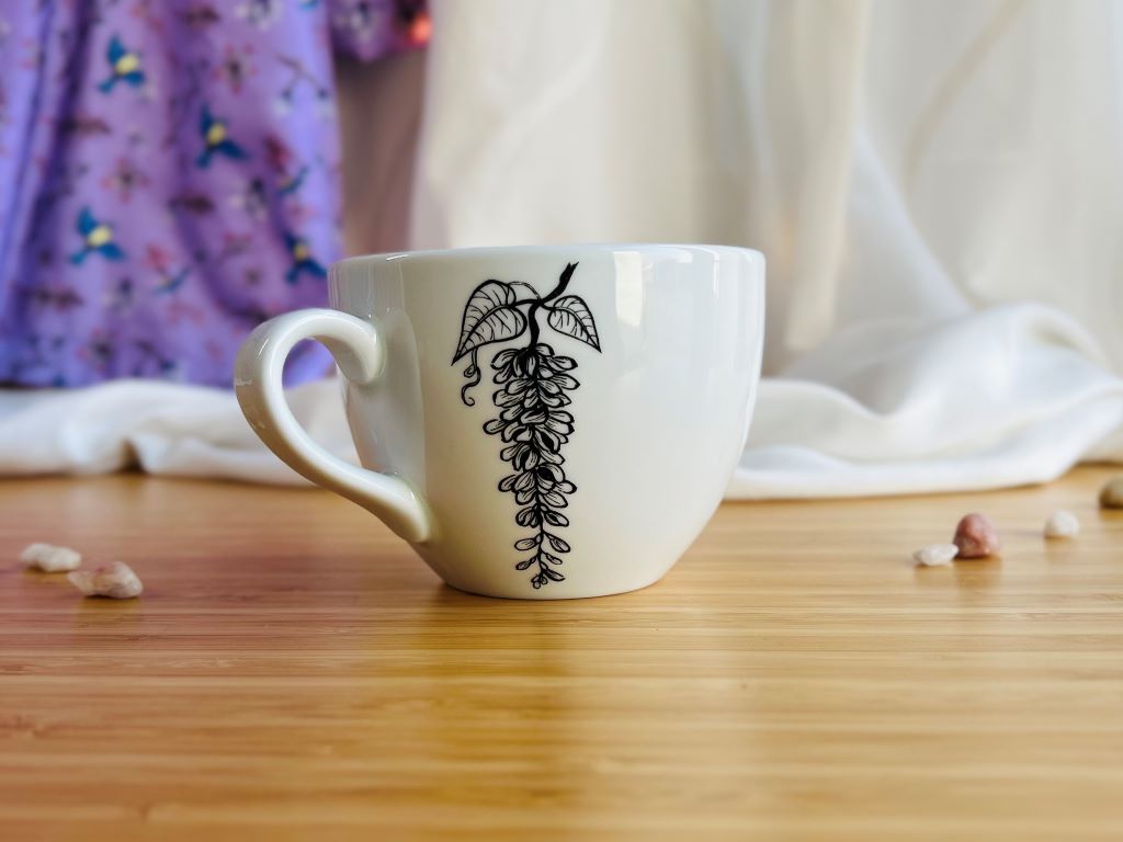 Wisteria wide mug with gold 480 ml