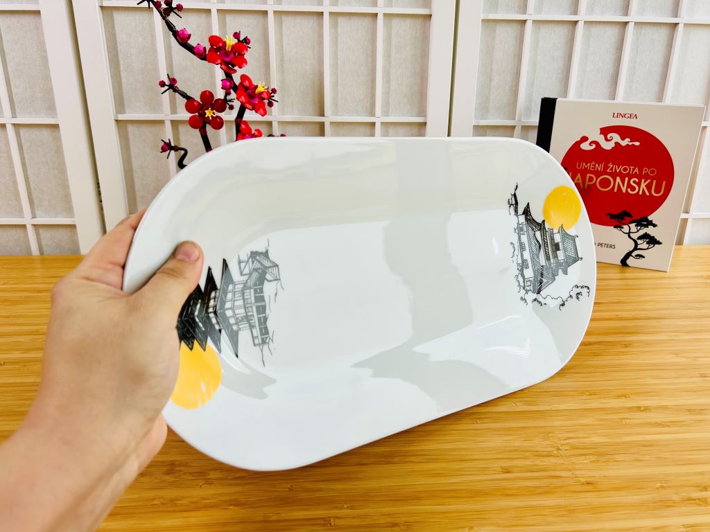 Porcelain Sushi Tray "Japanese Castle and Pagoda" 40x20 cm