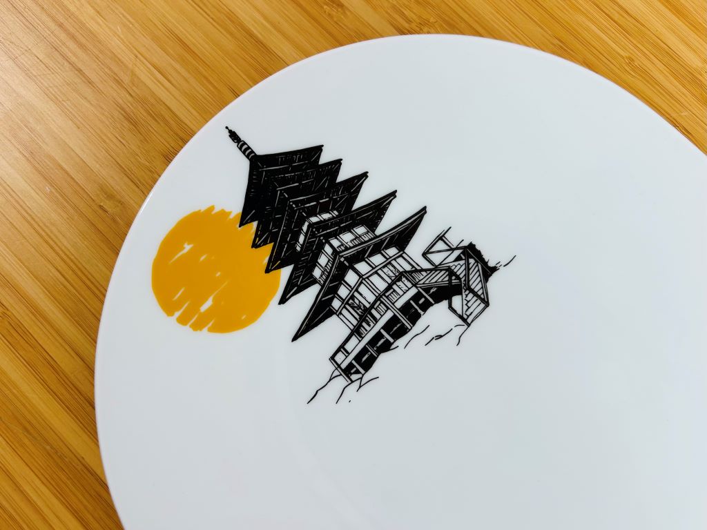 Porcelain Sushi Tray "Japanese Castle and Pagoda" 40x20 cm