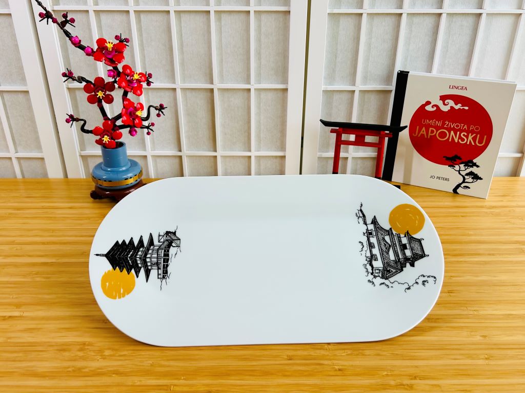 Porcelain Sushi Tray "Japanese Castle and Pagoda" 40x20 cm