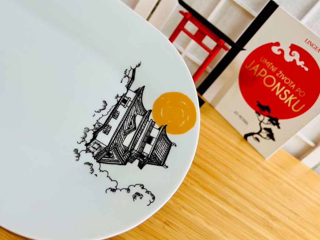 Porcelain Sushi Tray "Japanese Castle and Pagoda" 40x20 cm