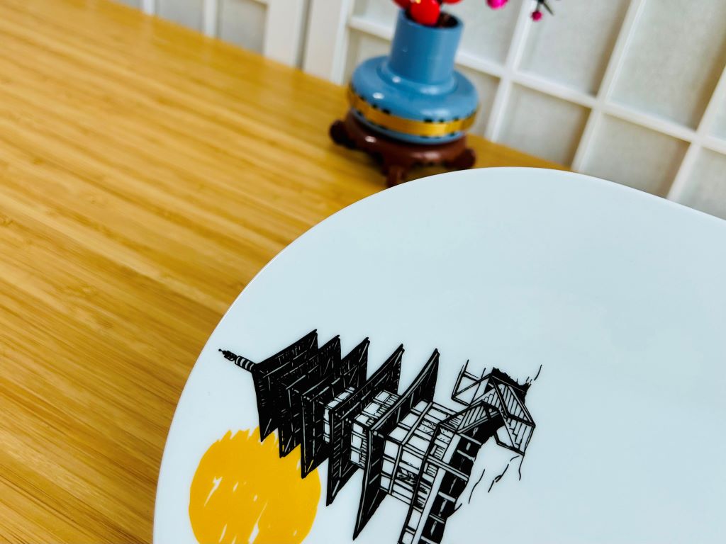 Porcelain Sushi Tray "Japanese Castle and Pagoda" 40x20 cm