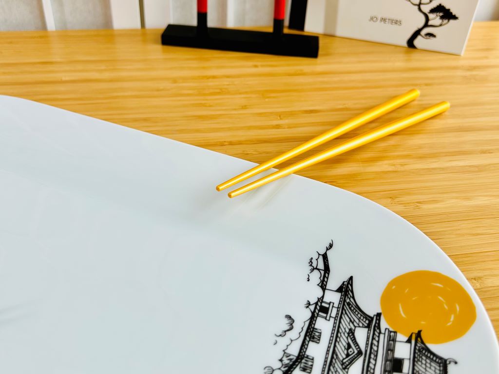 Porcelain Sushi Tray "Japanese Castle and Pagoda" 40x20 cm